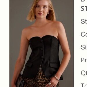 NWT by Anthropologie strapless black top size XS